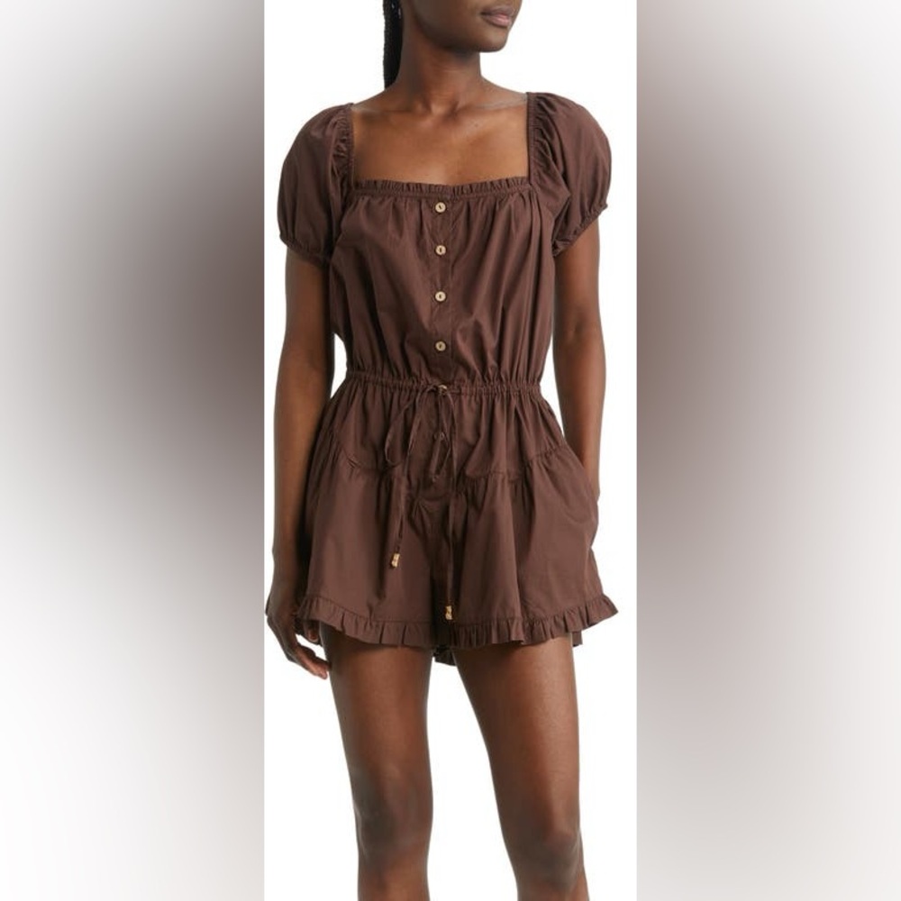 Free People Brown Button-Front Romper